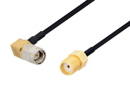 SMA Male Right Angle to SMA Female Cable Using PE-SR405FLJ Coax , LF Solder