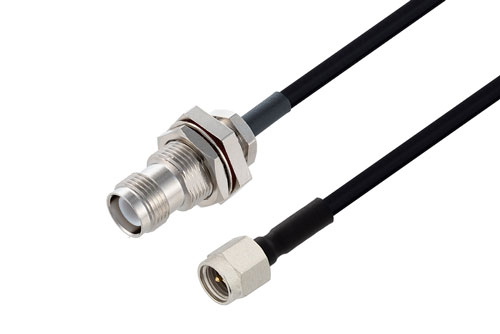 Reverse Polarity TNC Jack Bulkhead to SMA Male Cable Using PE-SR402FLJ Coax with HeatShrink