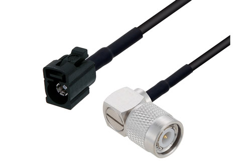 Black FAKRA Jack to TNC Male Right Angle Low Loss Cable Using LMR-100 Coax with HeatShrink, LF Solder