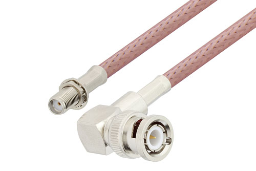 SMA Female Bulkhead to BNC Male Right Angle Cable Using RG142 Coax