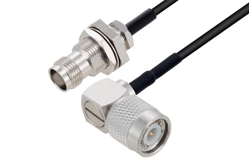 TNC Male Right Angle to TNC Female Bulkhead Low Loss Cable Using LMR-100 Coax with HeatShrink