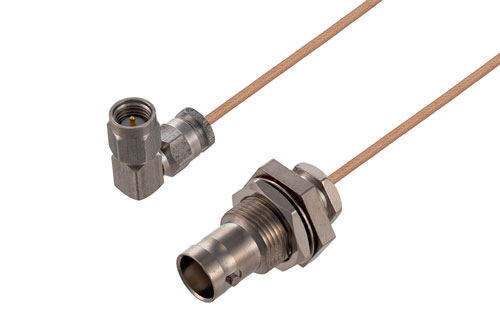 SMA Male Right Angle to BNC Female Bulkhead Cable Using RG178 Coax