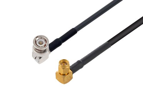 BNC Male Right Angle to SMA Male Right Angle Low Loss Cable Using LMR-200-FR Coax with HeatShrink and 90 Deg. Clock