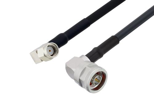 Reverse Polarity SMA Male Right Angle to N Male Right Angle Low Loss Cable Using LMR-195-UF Coax with HeatShrink
