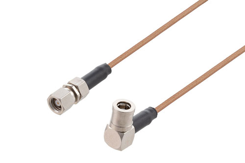 SMC Plug to SMB Plug Right Angle Cable 24 Inch Length Using RG178 Coax with Double HeatShrink