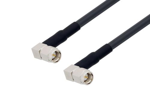 SMA Male Right Angle to SMA Male Right Angle Low Loss Cable Using LMR-195-UF Coax with HeatShrink and 180 Deg. Clock