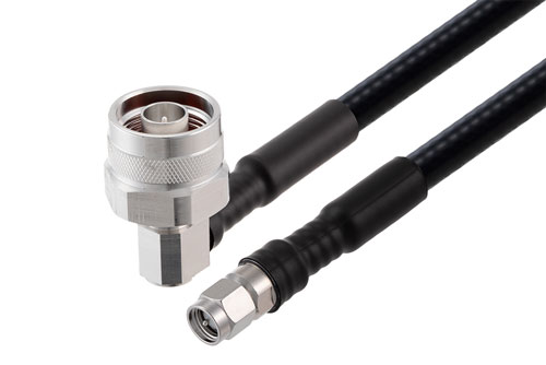SMA Male to N Male Right Angle Low PIM Cable Using 1/4 inch Superflexible Coax