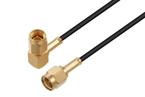 SMA Male Right Angle to SMA Male Low Loss Cable 200 cm Length Using LMR-100A-UF Coax