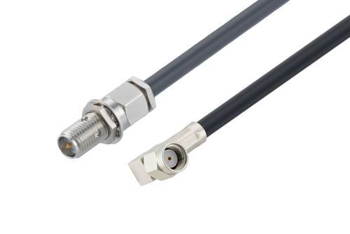 Reverse Polarity SMA Male Right Angle to Reverse Polarity SMA Female Bulkhead Cable Using RG58 Coax
