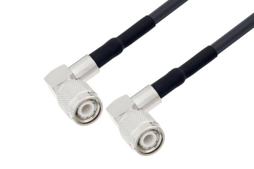 TNC Male Right Angle to TNC Male Right Angle Low Loss Cable Using LMR-195-UF Coax with HeatShrink, LF Solder