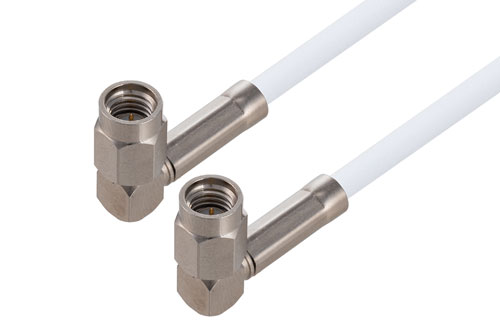 SSMA Male Right Angle to SSMA Male Right Angle Cable Using RG188-DS Coax , LF Solder