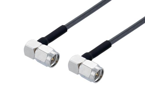 SMA Male Right Angle to SMA Male Right Angle Low Loss Cable Using LMR-100A-UF Coax with HeatShrink