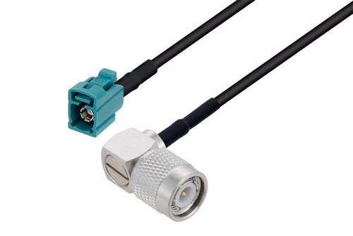 Water Blue FAKRA Jack to TNC Male Right Angle Low Loss Cable Using LMR-100A-UF Coax with HeatShrink