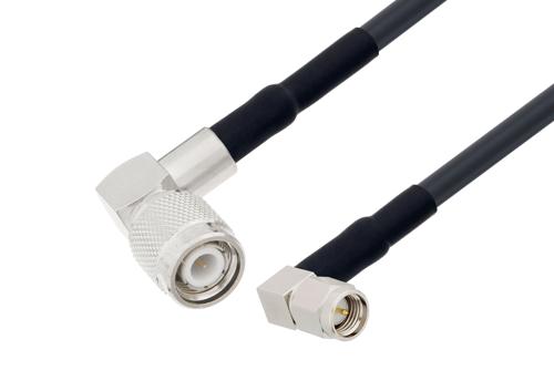 TNC Male Right Angle to SMA Male Right Angle Low Loss Cable Using LMR-195-UF Coax with HeatShrink