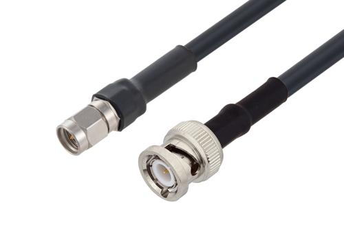 SMA Male to BNC Male Cable Using LMR-195-UF Coax with HeatShrink