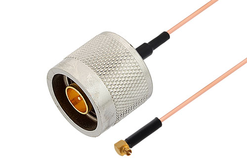Mini SMP Female Right Angle to N Male Cable Using PE-047SR Coax with HeatShrink