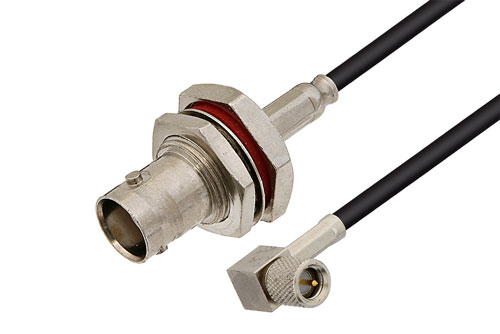 10-32 Male Right Angle to BNC Female Bulkhead Cable Using RG174 Coax