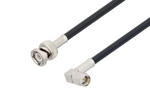 BNC Male to SMA Male Right Angle Low Loss Cable Using LMR-195-UF Coax