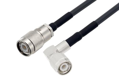 TNC Male to TNC Male Right Angle Low Loss Cable Using LMR-195-UF Coax with HeatShrink, LF Solder