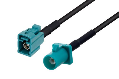 Water Blue FAKRA Jack to FAKRA Plug Low Loss Cable Using LMR-100A-UF Coax with HeatShrink