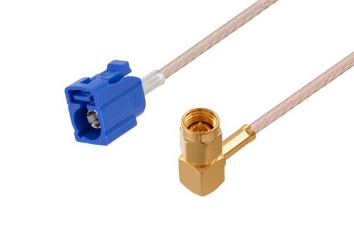 SMA Male Right Angle to Blue FAKRA Jack Cable Using RG316 Coax