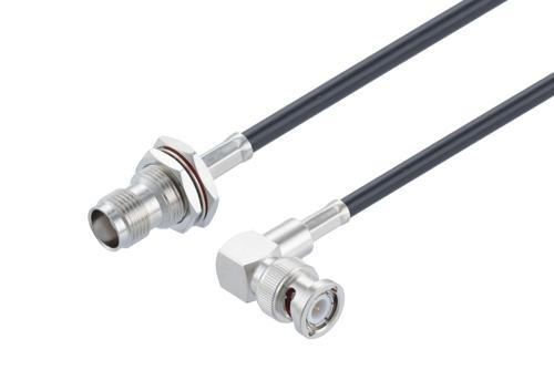 TNC Female Bulkhead to BNC Male Right Angle Low Loss Cable Using LMR-LW195 Coax