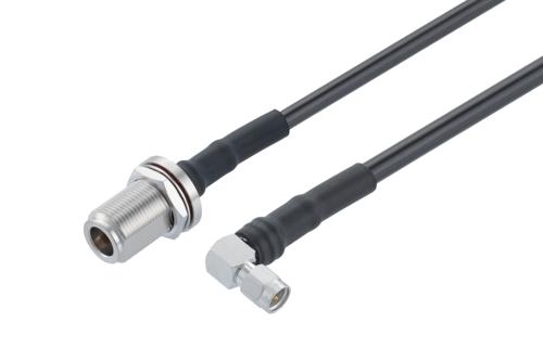 N Female Bulkhead to SMA Male Right Angle Low Loss Cable Using LMR-LW240 Coax with Times Microwave Components