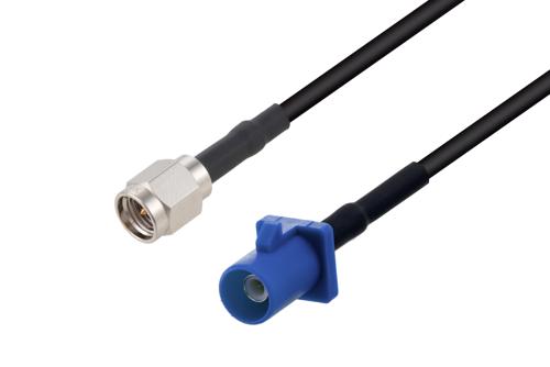 Blue FAKRA Plug to SMA Male Low Loss Cable Using LMR-100 Coax with HeatShrink