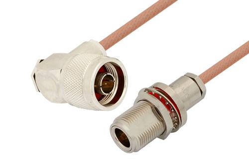 N Male Right Angle to N Female Bulkhead Cable Using RG142 Coax
