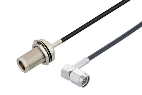 N Female Bulkhead to SMA Male Right Angle Low Loss Cable Using LMR-100A-UF Coax