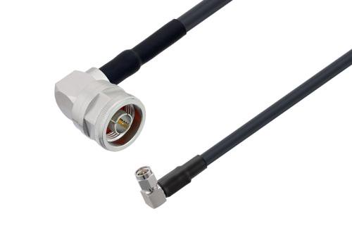 N Male Right Angle to SMA Male Right Angle Low Loss Cable Using LMR-240-FR Coax with HeatShrink