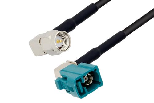 SMA Male Right Angle to Water Blue FAKRA Jack Right Angle Cable Using RG174 Coax with HeatShrink