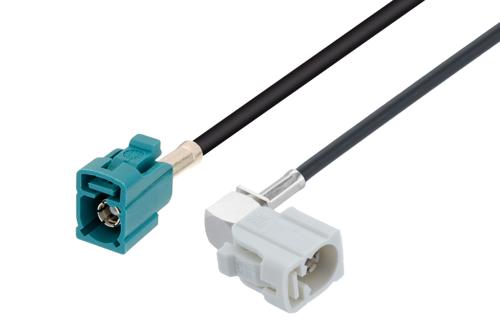 Water Blue FAKRA Jack to FAKRA Jack Right Angle Low Loss Cable Using PE-C100-LSZH Coax