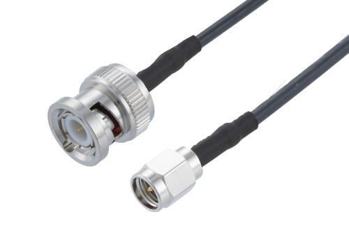 BNC Male to SMA Male Low Loss Cable Using LMR-100A-UF Coax with HeatShrink, LF Solder