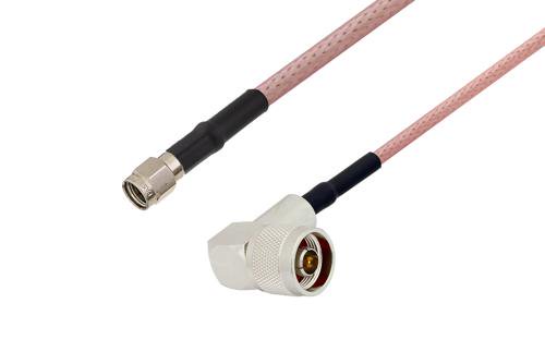 Reverse Polarity SMA Plug to N Male Right Angle Cable Using RG142 Coax with HeatShrink