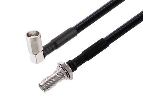 NEX10 Male Right Angle to NEX10 Female Bulkhead Low PIM Cable Using SPF-250 Coax