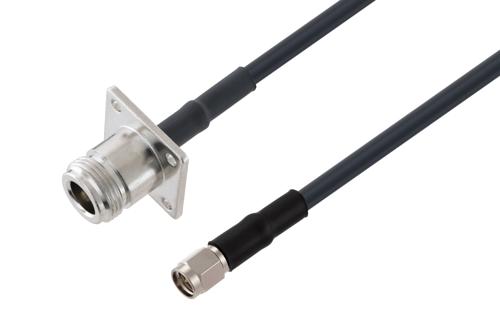 N Female 4 Hole Flange to SMA Male Low Loss Cable Using LMR-195-UF Coax with HeatShrink