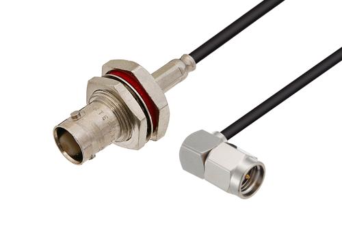 SMA Male Right Angle to BNC Female Bulkhead Cable Using RG174 Coax