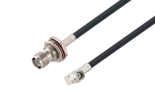 Reverse Polarity TNC Jack Bulkhead to Reverse Polarity SMA Plug Right Angle Low Loss Cable Using LMR-195-UF Coax