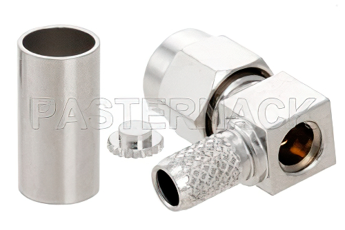 SMA Male Right Angle Connector Crimp/Solder Attachment for RG55, RG142, RG223, RG400