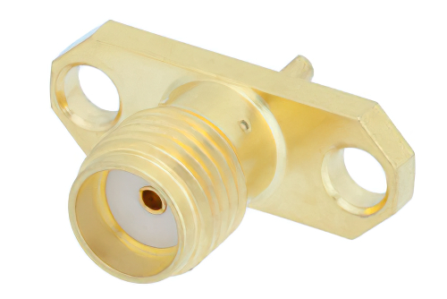 SMA Female Connector Solder Attachment 2 Hole Flange Mount Solder Cup Terminal, .481 inch Hole Spacing