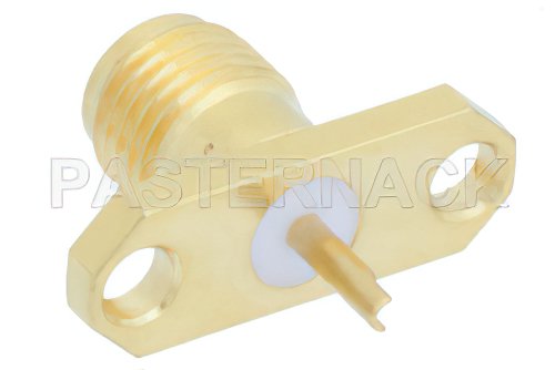 SMA Female Connector Solder Attachment 2 Hole Flange Mount Solder Cup Terminal, .481 inch Hole Spacing