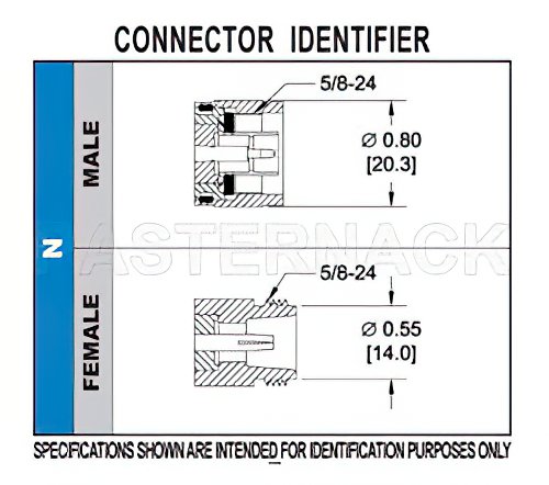 N Male Connector Clamp/Solder Attachment For PE-SR402AL, PE-SR402FL, RG402
