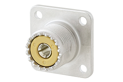 UHF Female Connector Solder Attachment 4 Hole Flange Mount Solder Cup Terminal, .718 inch Hole Spacing