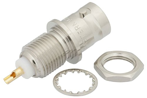 BNC Female Bulkhead Mount Connector Solder Attachment Solder Cup Terminal, .350 inch D Hole