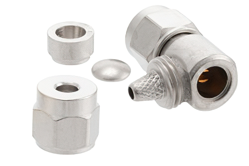 SMA Male Right Angle Connector Clamp/Solder Attachment for RG174, RG316, RG188, 0.100 inch, PE-B100, PE-C100, LMR-100