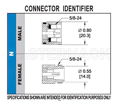N Male Connector Crimp/Solder Attachment for RG214, RG9, RG225, RG393