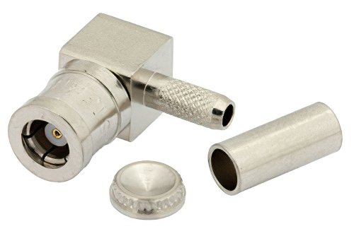 SMB Plug Right Angle Connector Crimp/Solder Attachment for RG174, RG316, RG188, LMR-100, PE-B100, PE-C100, 0.100 inch