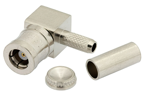 SMB Plug Right Angle Connector Crimp/Solder Attachment for RG174, RG316, RG188, LMR-100, PE-B100, PE-C100, 0.100 inch