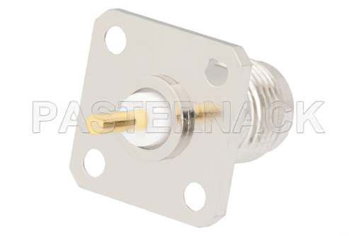 TNC Female Connector Solder Attachment 4 Hole Flange Mount Solder Cup Terminal, .500 inch Hole Spacing